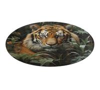 Jungle Tiger Round Area Rug Non Slip Backing Doormat Water Absorbent Plush Throw Low-Pile Non-Slip Floor Mat Carpet for Living Room Bedroom Entryway Nursery Room 60 * 60cm