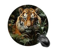 Jungle Tiger Round Gaming Mouse Pad Non-Slip Rubber Base Mousepad Travel Office Mousepads for Desk Funny Waterproof Computer Mouse Mat Cute Laptop Mouspad 7.8x7.8 Inch