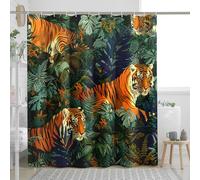 Jungle Tiger Shower Curtain, Green Orange Exotic Wild Animal Shower Curtain for Bathroom Decor, Spring Summer Tropical Modern Waterproof Fabric Shower Curtain Set with Hooks 62x72 Inch