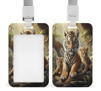 Jungle Tigers Cub ID Badge Holder with Lanyard Vertical Plastic Card Case Protector Pouch with Clear Window Detachable Name Tag Clips for Nurse Doctor Teacher Office Use