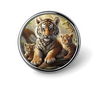 Jungle Tigers Cub Lapel Pin Exquisite Fashion Brooches Personalized Button Badge Novelty Unique Cute Button Pins Round Badge Pin Metal Brooch Pins for Backpack Bags Jacket