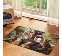 Jungle Tigers Cub Pet Feeding Mat Absorbent Pu Leather Dog Cat Food Mats Contain Spills Protects Floors, Anti-Slip Rubber Backing Dog Bowl Mats Easy Clean Pet Placemats 40x60cm