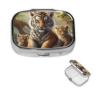 Jungle Tigers Cub Pill Box 2 Compartment Small Pill Case for Purse & Pocket Decorative Metal Medicine Case Travel Pillbox Square Pill Organizer Vitamin Container Unique Gift
