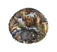 Jungle Tigers Cub Print Shower Cap - Double Layer Breathable, Adjustable Elastic Strap, Durable Hotel Travel Essentials