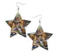 Jungle Tigers Cub Prints Leather star earrings Pendant Stylish and beautiful Lightweight Dangle for Women Girls