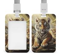 Jungle Tigers Sliding Id Badge Holder with Clear Window Vertical Card Protector Detachable Lanyard Hard Plastic Waterproof Cards Holder for Nurse Teacher Passes