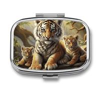 Jungle Tigers Travel Pill Organizer - Daily Pill Box to Hold Vitamins, Portable Pill Case Cod Liver Oil Storage Box with 2 Compartment for Pocket Purse