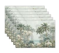 Jungle Vegetation Placemats Set of 6 Heat Resistant Non-Slip Palm Trees And Birds Table Mats Washable Place Mats, Easy to Clean for Kitchen Dining Table Décor 18"X12", Green
