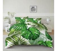Jungle Vintage Tropical Leaves Printed Duvet Cover Set 120 × 150 cm, Premium Brushed Microfiber Green Duvet Cover with Pillowcases - Ultra Soft Cot-bed Bedding Set with Metal Zipper