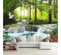 Jungle Waterfall Lotus Deer Swan White Dove Modern 3D Wallpaper Premium Textured Silk Neutral Tones Material Ideal for Living Room Bedroom-250cm×170cm