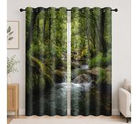 Jungle Waterfall Nature Scenery Thermal Insulated Blackout Privacy Curtain W 46" x L 54" (2 Panels) for Kids Girls Nursery Bedroom Green Opaque Eyelet Curtains Living Bedroom Decor, Anti-fade Drapes