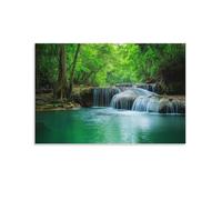 Jungle Waterfall Wall Art Nature Decor with Wildlife Green Trees Poster 08x12inch(20x30cm)