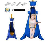 JUNGLE WELL Dino Pod Seat, Garden Hammock Tent with Air Cushion, Dinosour Style Swing Chair for Children, Easy to Install Portable Hammock Chair, for Indoor and Outdoor(Blue)