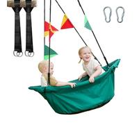 JUNGLE WELL Large Platform RPET Boat-Shaped Swing, 135cm Canoe Tree Swing for Kids, Eco-friendly Fabric, Indoor/Outdoor Hanging Hammock Chair, Safe & Comfortable Children’s Play (Racing Green)