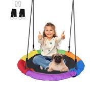 JUNGLE WELL Nest Swing Seat for Kids - 100cm Heavy Duty 900D Oxford Fabric, 160KG Capacity, Adjustable Tree Straps & 2 Carabiners | UKCA & CE Certified for Indoor & Outdoor Use (Rainbow)