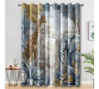 Jungle Wild Animal Curtains for Bedroom Living Room, Tropical Zebra Giraffe Elephant Blackout Curtains Eyelet 84 Drop - Thermal Patterned Window Drapes Home Decor 52x84 Inch 2 Panels K9