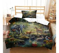Jungle Wildlife 3D Printed Duvet Cover Sets,Rainforest Animal Paradise Bedding Bed Sets Microfiber Quilt Cover 2pcs, Comforter Cover with Zipper Closure For Kids Boys Bedroom Decor Single（135x200cm）