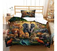 Jungle Wildlife Duvet Cover,Exotic Animal Collage 3D Pattern Bedding Set Easy Care Quilt Cover 2pcs, Comforter Cover with Zipper Closure for Girls Boys Children Bedroom Decor Single（135x200cm）