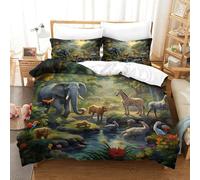 Jungle Wildlife Duvet Cover Set,Rainforest Animal Paradise 3D Pattern Bedding Set Easy Care Quilt Cover 3pcs, Comforter Cover with Zipper Closure for Kids Teens Adults Bedding King（220x240cm）