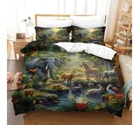 Jungle Wildlife Duvet Cover Set,Rainforest Animal Paradise 3D Pattern Bedding Set Easy Care Quilt Cover 3pcs, Comforter Cover with Zipper Closure for Kids Teens Adults Bedding Double（200x200cm）