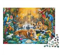Jungle Wildlife-Tropical Animal Art 1000 Piece Jigsaws with Precision Cut Personalised Jigsaws Tiger Stream As A Party Puzzle Game for Social Gatherings 38x26cm/1000pcs