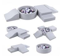 JungleDove Baby Toys, Baby Ball Pit and Soft Play Set, 5-Pc PU Leather Grey | Soft Play Blocks with Ball Pool (Balls Not Included), Easy Clean, Foam Crawling & Climbing Toys for Playroom & Play Area()