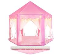 JungleDove Kids Play Tent for Girls Princess Castle Tent with Mat Large Playhouse for Children Indoor & Outdoor Games Wendy House Pink 117x103x127cm