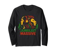 Junglist Massive Lion Woman Headphones Rave Design Long Sleeve T-Shirt