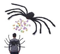 JUNHAO-SHOP 125 cm Giant Realistic Halloween Hairy Spider Backpack with Straps, Scary Plush Spider Bag with Bendable Leg for Candy Storage, Trick or Treat Backpack for Kids and Adult (Black)