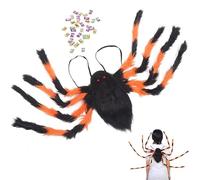 JUNHAO-SHOP 125 cm Giant Realistic Halloween Hairy Spider Backpack with Straps, Scary Plush Spider Bag with Bendable Leg for Candy Storage, Trick or Treat Backpack for Kids and Adult (Orange)