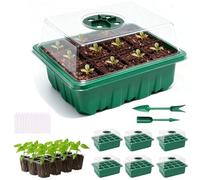 JUNHAO-SHOP 6 Pack Seed Starter Trays, Seed Starter Kit with Adjustable Humidity Dome and Base, Indoor Greenhouse Mini Propagator for Seeds Growing Starting (12 Cells Per Tray, Green)