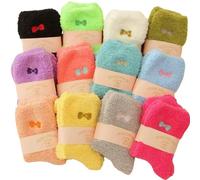 JUNHAO-SHOP 6 Pairs Fluffy Socks, Women Cozy Bow Fluffy Slipper Socks, Winter Warm Fleece Sleeping Sock for Fall Winter Gifts Christmas Stocking Stuffers