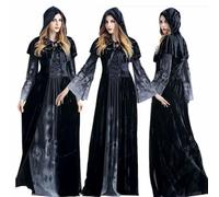 JUNHAO-SHOP Black Witch Costume Women for Halloween,Wicked Vampire Sorceress Hooded Costume Ladies Fancy Dress Cosplay Halloween Adult Women Witch Uniform (M)