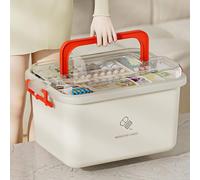 JUNHAO-SHOP Medical Box, 2 Layer First Aid Storage Box, Portable Family Emergency Kit, Large Capacity Medicine Storage Bin with Transparent Lid & Handle, for Home Office Car, 29 x 21 x 18 cm