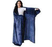 JUNHAO-SHOP Wearable Blanket for Adults, Winter Soft Warm Full Body TV Wrap Throw Blanket, Fluffy Plush Throws Christmas Birthday Gifts for Women Men, 150 x 180 cm (Dark Blue)