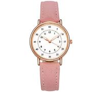Junhasgood Women Watch Leather Ms. Watches Casual Leather Analog Quartz Watch Ms. Wristwatch Clock Business Date Casual Watch Talking Watch for Women (Pink-a, One Size)