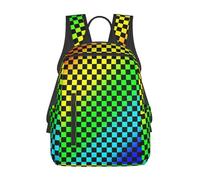 JunHeArt Black Rainbow Checkerboard Pattern Backpack Lightweight Daypack Laptop Backpack Hiking Gym Travel Bags for Women Men