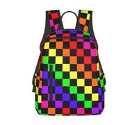 JunHeArt Black Rainbow Checkerboard Pattern Backpack Lightweight Daypack Laptop Backpack Hiking Gym Travel Bags for Women Men