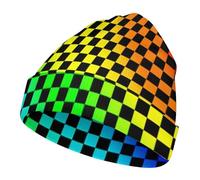 JunHeArt Black Rainbow Checkerboard Pattern Kids Winter Beanie Hat Children’s Warm Knit Hat Skull Cap Toddler Winter Hat for Boys Girls