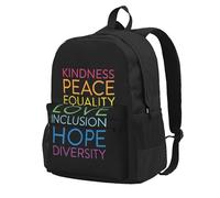 JunHeArt Kindness Peace Equality Love Inclusion Hope Diversity Backpack For Women Men Adjustable Casual Daypack Work Business Hiking Travel Bags