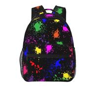 JunHeArt Rainbow Splatter Neon On Dark Backpacks For Men Women Lightweight Bookbag Daypack For Work Hiking Gym Travel