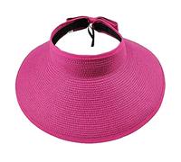 Junhouse Ladies Bowtie Wide Brim Straw Sun Visor Hat Foldable Roll Up Summer Topless Sunhats for Women Hot Pink