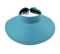 Junhouse Ladies Bowtie Wide Brim Straw Sun Visor Hat Foldable Roll Up Summer Topless Sunhats for Women Sky Blue