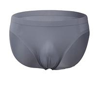 Junhouse Men's Silky Slips Briefs Ice Silk Seamless Bikini Briefs See Through Breathable Mini Briefs Soft Low Waist U Convex Underwear Solid Color Simplicity Underpants (Grey,L)