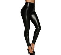 Junhouse Sexy Shiny Wet Look Full Length Leggings High Waist Latex Imitation Leather Leggings Stretch Skinny Pants Catsuit Slim Hipster Tights (M,Black)