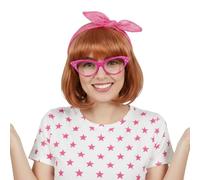 Junie Jones Accessory Set - Includes Auburn Bob Wig, Pink Cat Eye Glasses with Rhinestones, and Pink Lace - Perfect for Book Day, School Plays, and Dress Up - Women's Fancy Dress Costume