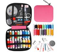 JUNING Sewing Kit with Case Portable Sewing Supplies for Home Traveler, Adults, Beginner, Emergency, Kids Contains Thread, Scissors, Needles, Measure (B-Nomal-Pink)