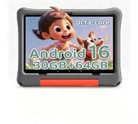JUNINKE 10 inch Kids Tablet with Bluetooth Keyboard & Stylus, Android 16, 30GB RAM 64GB ROM, 1TB Expandable, Parental Control, 6000mAh Battery, Eye-Care Display, Kids Gift (Grey Case)