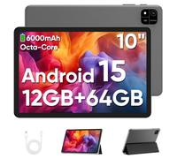 JUNINKE 2025 Android 15 Tablet, 10.1" IPS HD Display, 12GB+64GB, 2TB Expandable, 6000mAh Battery, Octa-Core Unisoc T606, Dual Cam GPS WiFi, for Student Business Home Entertainment (Black Caser)