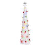 JUNIOO 1.5M/5FT Collapsible Artificial Christmas Tree, Pop-up Christmas Tree with 30pcs Balls and Silver Tree Top Star for Family Gathering Xmas Tree Indoor and Outdoor Christmas Decoration(White)